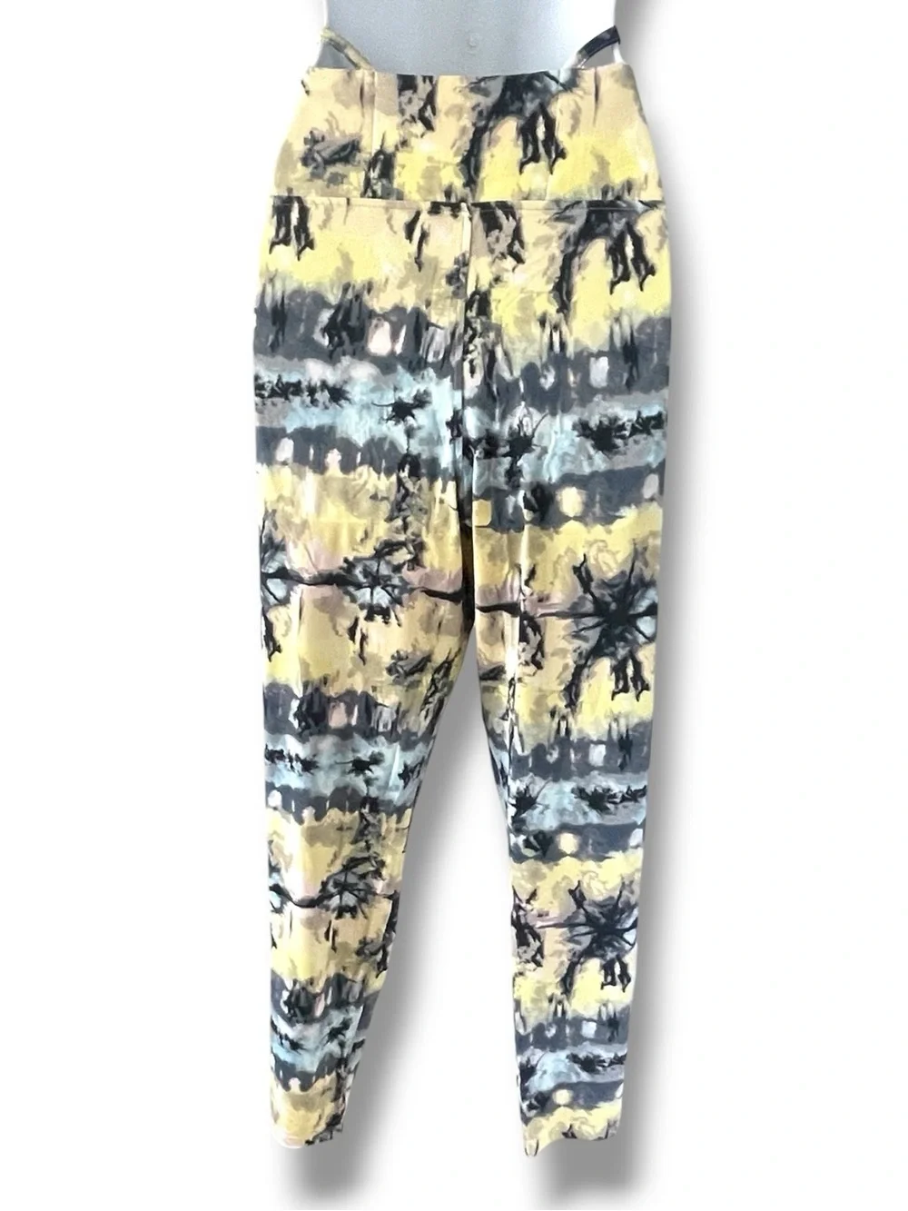 Abstract Tie Dye Leggings Blue Yellow Stretch Yoga Pants Zoe by Zoe & Phoebe Y2K
